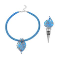 Blue Color Murano Style and Multi Gemstone Pendant With Necklace 20-23 Inches and Bottle Stopper in Silvertone - Sticky add to cart bar