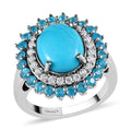 American Natural Sleeping Beauty Turquoise and Multi Gemstone Double Halo Ring in Platinum Over Sterling Silver 4.50 ctw - Sticky add to cart bar