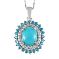 4.50 ctw Arizona Sleeping Beauty Turquoise and Multi Gemstone Pendant Necklace 20 Inch in Platinum Over Sterling Silver