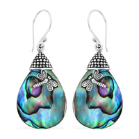 Abalone Shell Dragonfly Drop Earrings