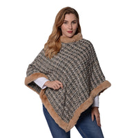 Beige Tweed Poncho with Faux Fur Trim (100% Polyester)