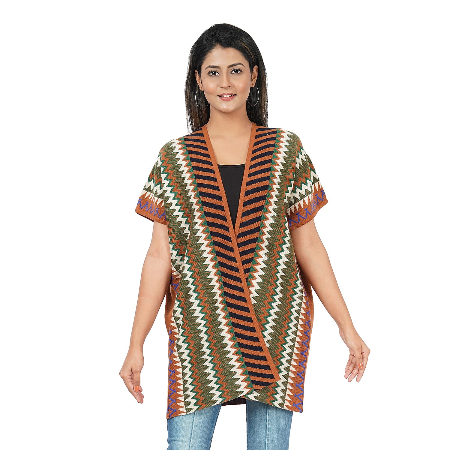 PASSAGE 100% Acrylic Knit Orange Chevron and Stripe Pattern Sweater Vest (1)