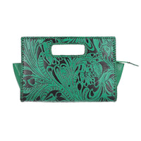 VIVID by SUKRITI - Green Floral 100% Genuine Leather Clutch Bag (12x3.8x8.5)