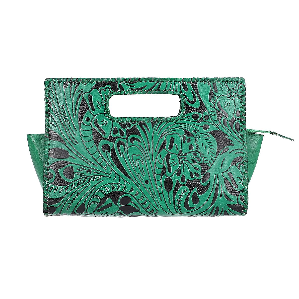 VIVID by SUKRITI - Green Floral 100% Genuine Leather Clutch Bag (12x3.8x8.5) (1)