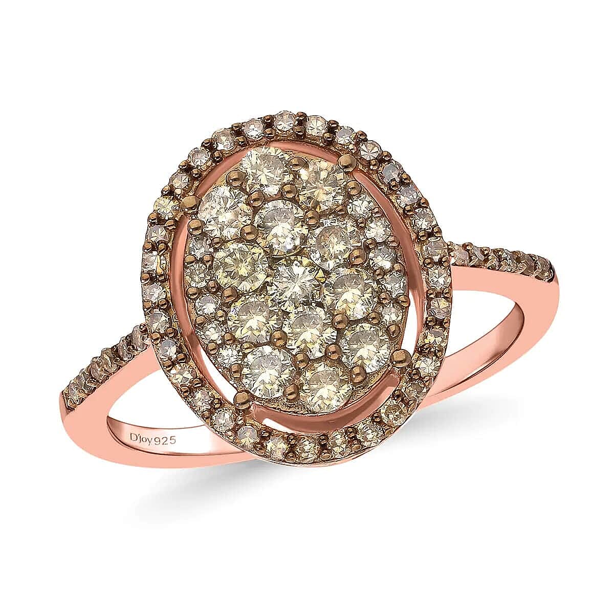 Natural Champagne Diamond Marquise Shape Ring in Rhodium & Vermeil Rose Gold Over Sterling Silver 1.00 ctw