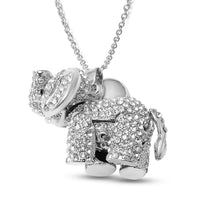 White and Black Austrian Crystal Elephant Pendant Necklace 24 Inches in Silvertone