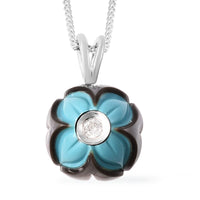 Galatea Pearl Collection Tahitian Cultured Pearl 11-12 mm and White Zircon Carved Floral Pendant Necklace 18 Inch in Sterling Silver