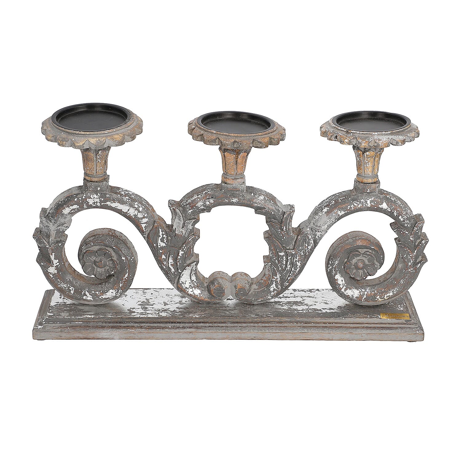 NAKKASHI Hand Carved Wooden Candle Stand (4x18x10)
