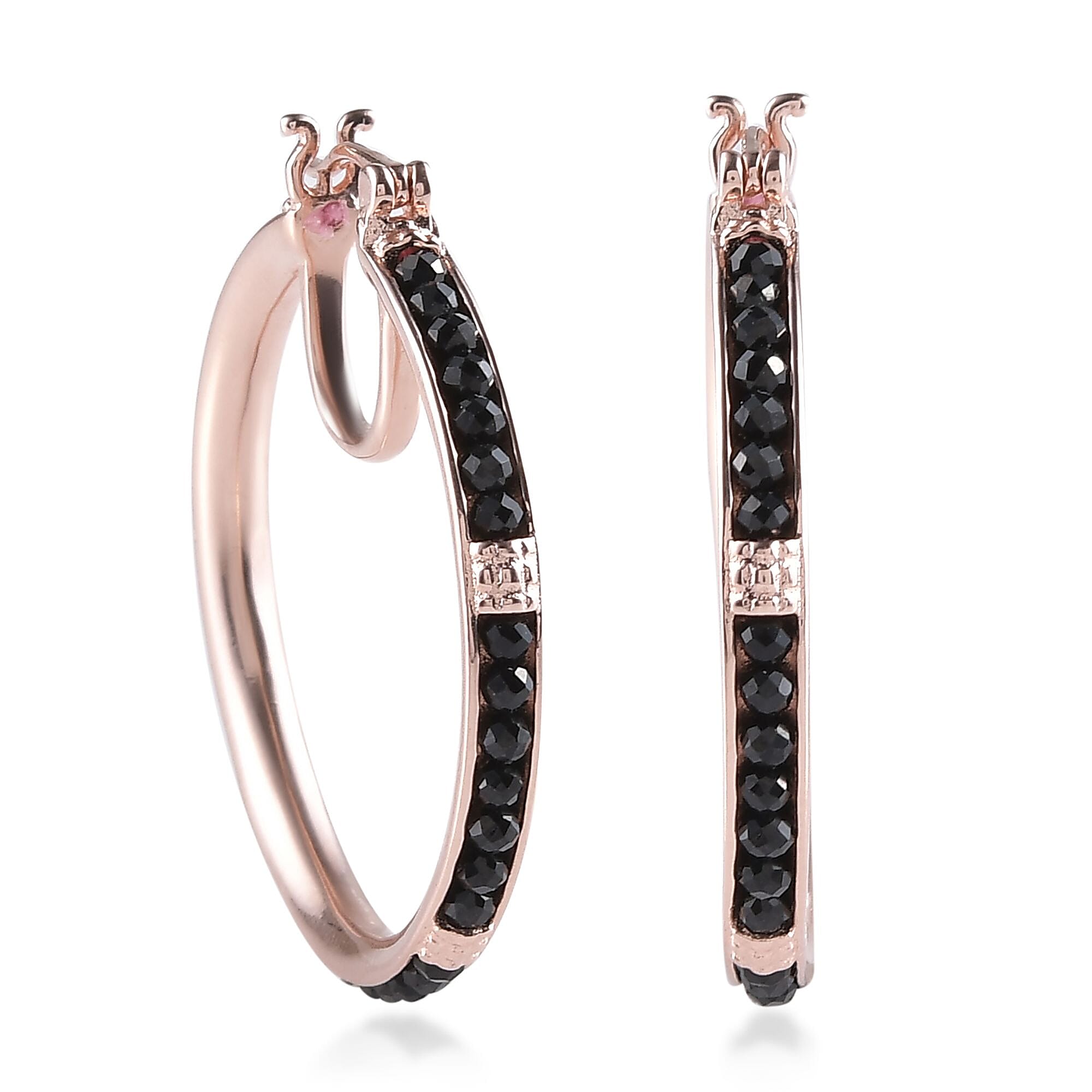 Karis Thai Black Spinel Hoop Earrings in ION Plated 18K Yellow Gold 15.00 ctw