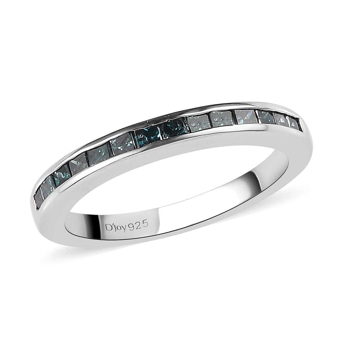 Princess Cut Blue Diamond (IR) Half Eternity Band Ring in Platinum Over Sterling Silver (Size 7.0) 0.50 ctw