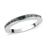 Princess Cut Blue Diamond (IR) Half Eternity Band Ring in Platinum Over Sterling Silver (Size 7.0) 0.50 ctw