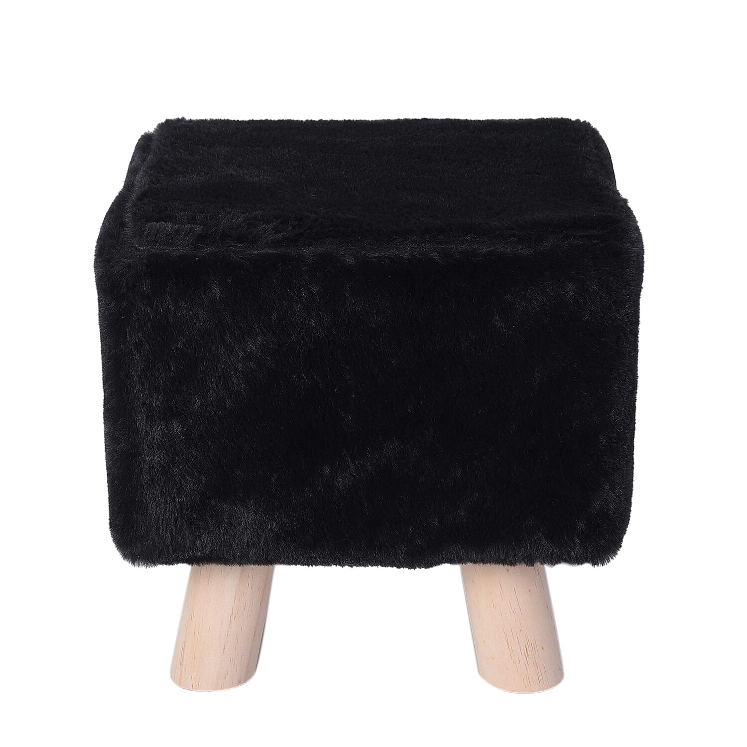 Square Shape Wooden Stool with Sky Blue Faux Fur Cover (11""x11"")