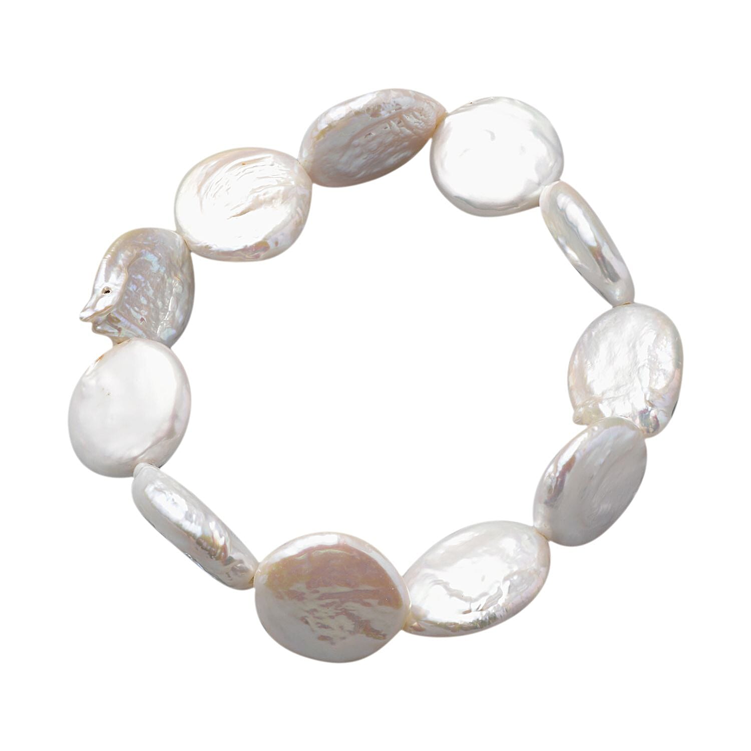 Coin Freshwater White Pearl Stretch Bracelet