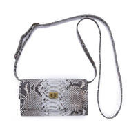 The Pelle Natural Python Collection Natural Python Leather Bi-Fold Flap Over Crossbody Wallet with Detachable Strap