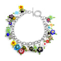 Multi Color Murano Style, Green Glass Charms Bracelet in Stainless Steel (7.50 In) - Sticky add to cart bar