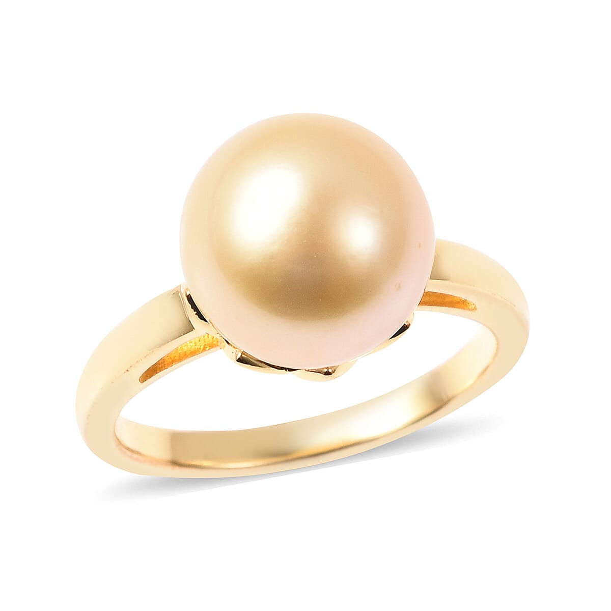Galatea Bible Pearl Collection with Momento Technology South Sea Golden Cultured Pearl 10-11 mm Ring in Vermeil YG Over Sterling Silver (Size 7.0)
