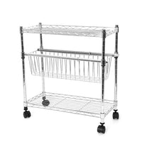 Stainless Steel 3 Tiers Multi Purpose Kitchen Rack with Basket and Wheel (17.7x9.8x18.4)