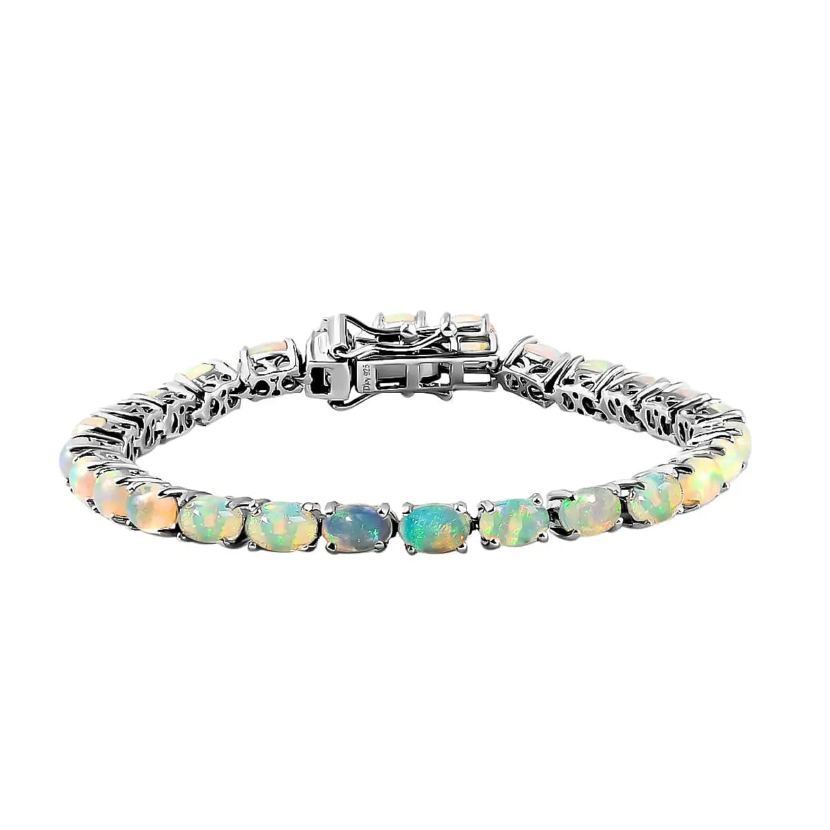Premium Ethiopian Welo Opal Tennis Bracelet in Platinum Over Sterling Silver (6.50 In) 9.50 Grams 8.60 ctw