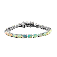 Premium Ethiopian Welo Opal Tennis Bracelet in Platinum Over Sterling Silver (6.50 In) 9.50 Grams 8.60 ctw