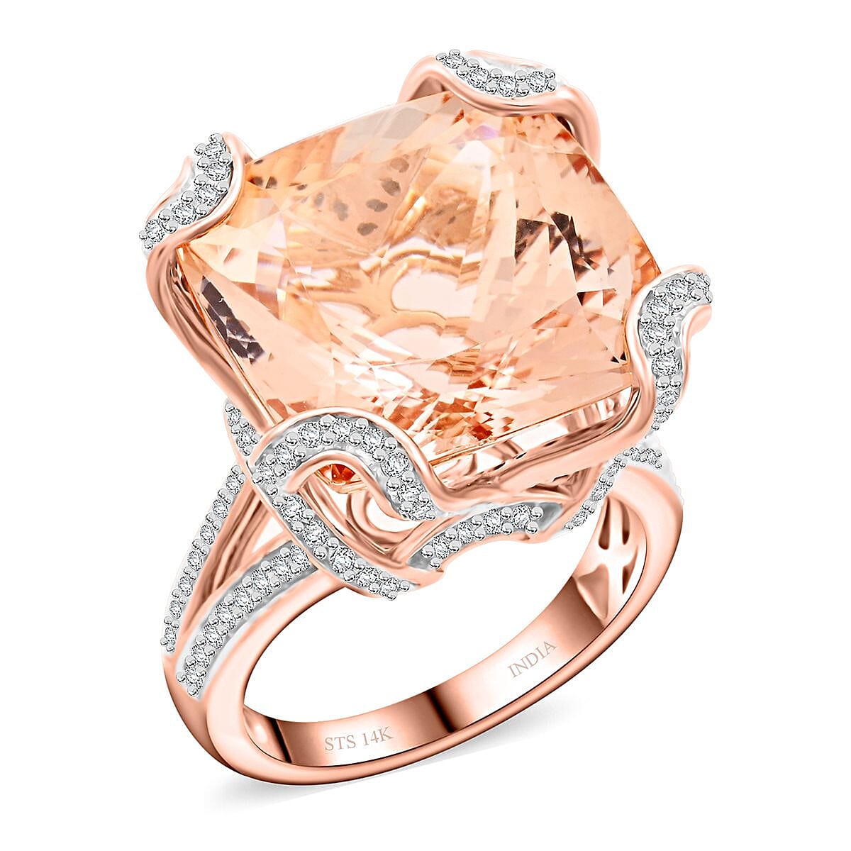 18.76 ctw Marropino Morganite and Diamond Ring in 14K Rose Gold 6.50 Grams (Size 6.5)