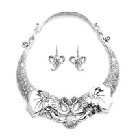 Elephant Earrings and Choker Necklace 16 Inches in Goldtone