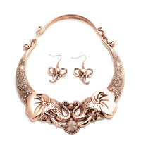 Elephant Earrings and Choker Necklace 16 Inches in Goldtone
