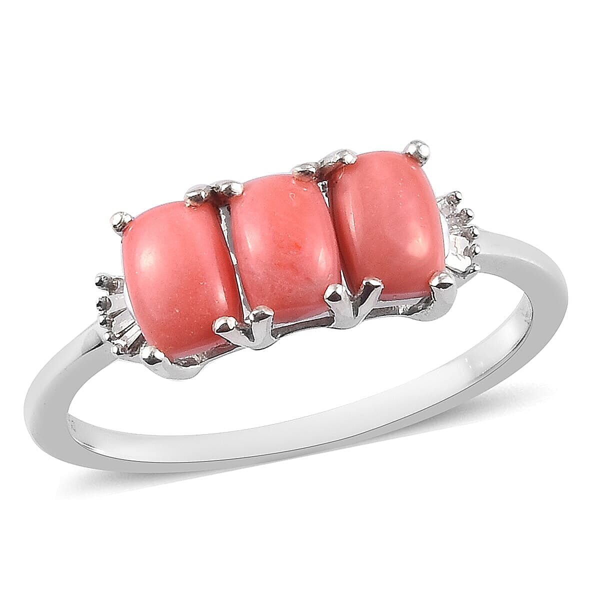 1.35 ctw Premium Oregon Peach Opal and Diamond Ring in Platinum Over Sterling Silver (Size 6.0)