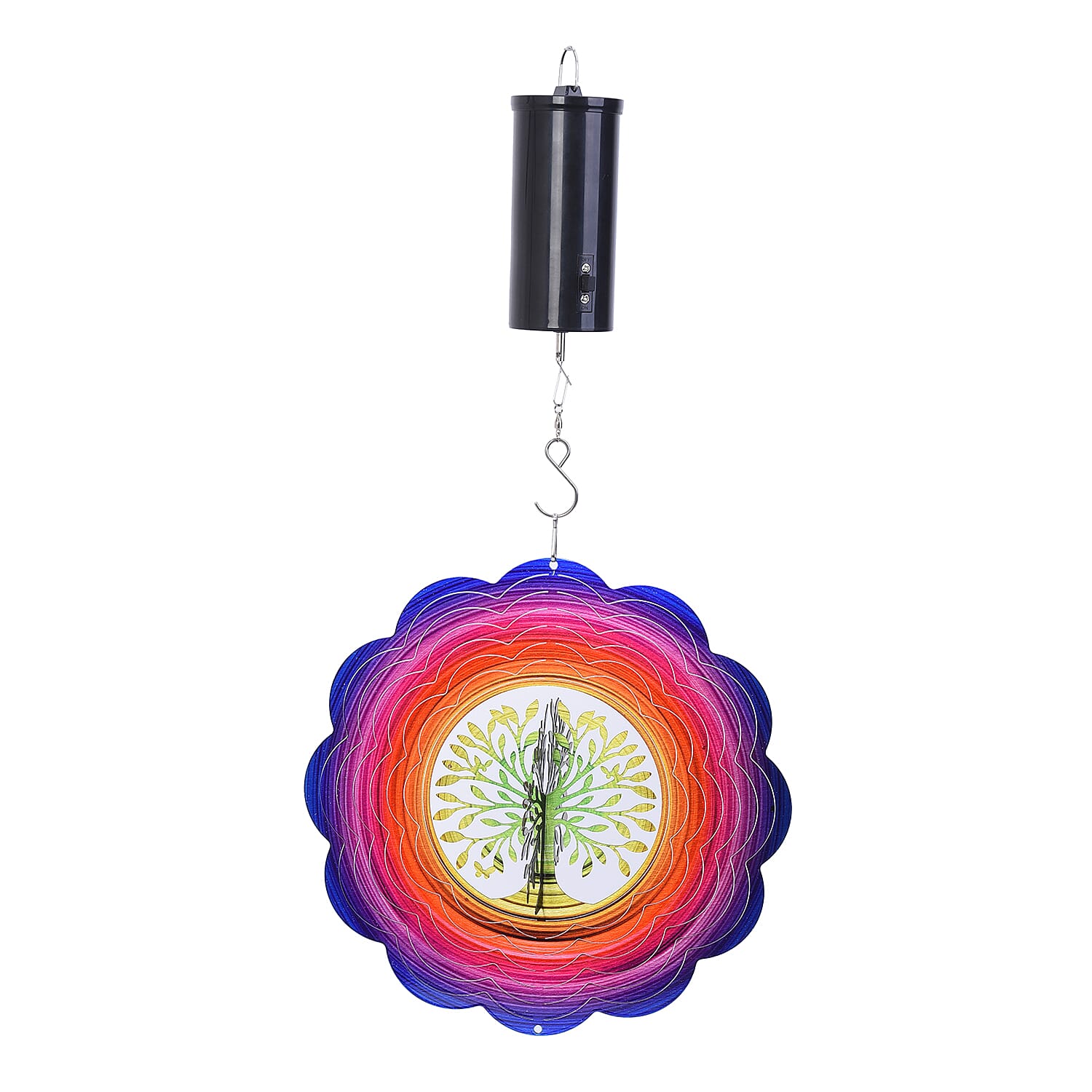 Multi Color Stainless Steel 3D Tree Pattern Wind Spinner with Hanging Motor (10") (3xAA Battery Not Included)