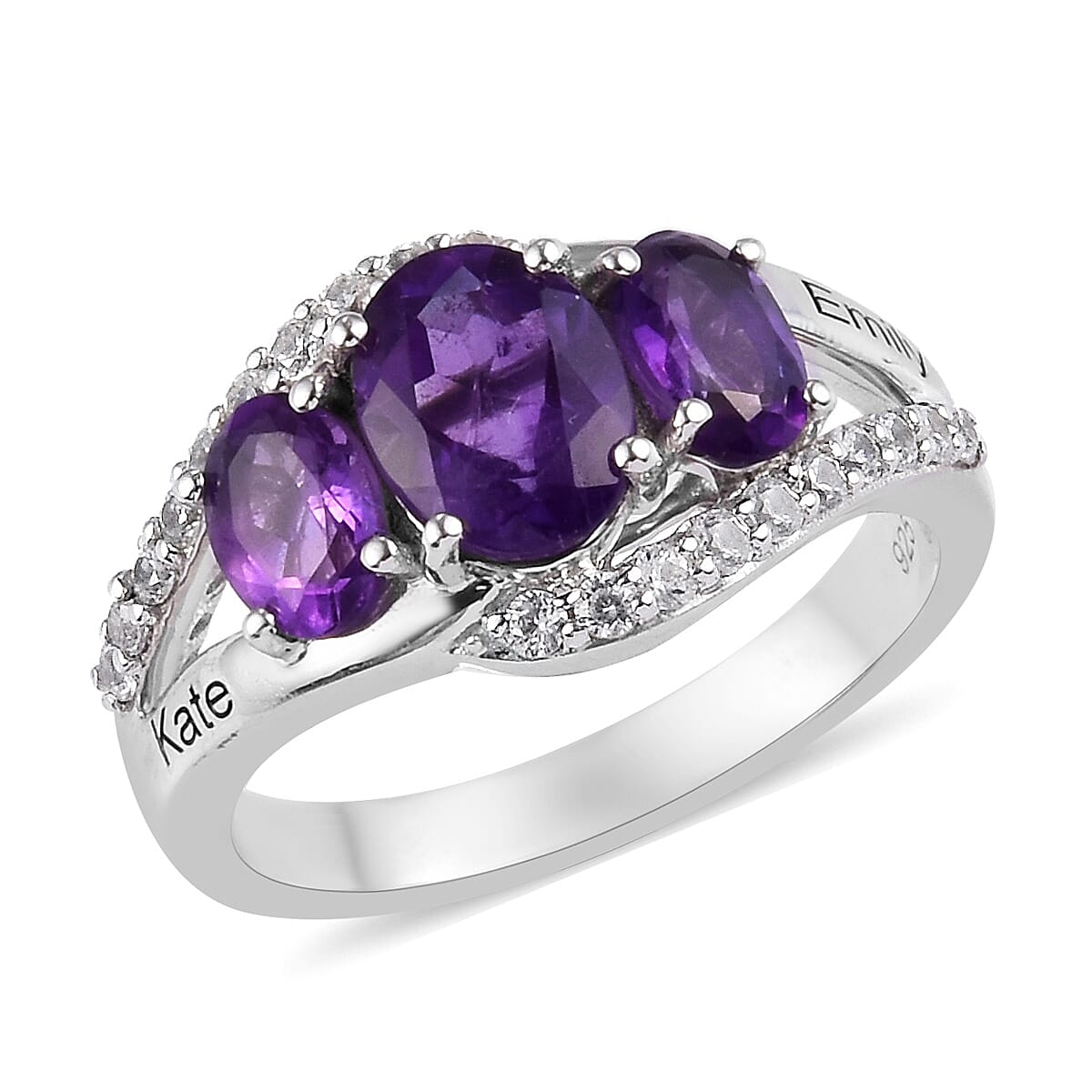 Amethyst, Zircon Ring in Platinum Over Sterling Silver (Size 7.0) 2.40 ctw