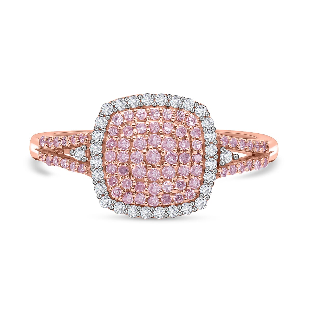 Luxoro 10K Rose Gold I3 Natural Pink and White Diamond Split Shank Ring 0.50 ctw