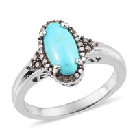 2 ctw Natural Arizona Sleeping Beauty Turquoise and Natural Champagne Diamond Ring in Platinum Over Sterling Silver (Size 9.0)