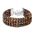 133 ctw Soulth African Yellow Tiger's Eye Three Row Beaded Bracelet in Silvertone (7.50 In) - Sticky add to cart bar