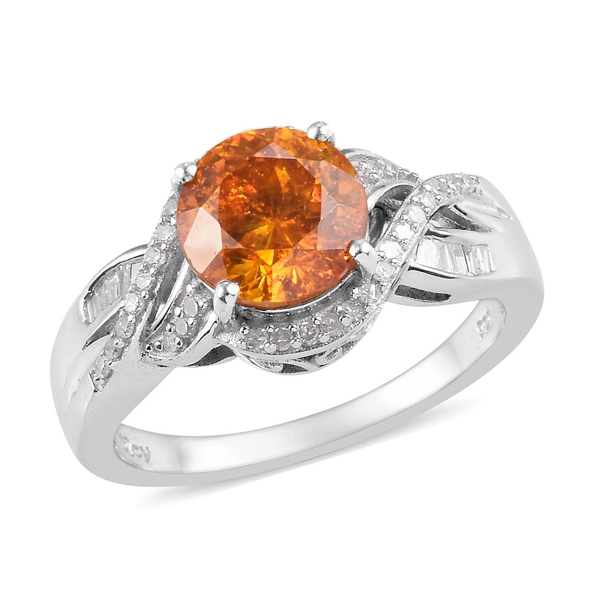 Natural Picos Altos Sphalerite, Diamond (0.30 cts) Ring in Platinum Over Sterling Silver (Size 10.0) 4.20 ctw