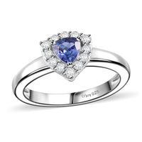 AAA Tanzanite and Natural White Zircon Halo Ring in Platinum Over Sterling Silver 0.60 ctw