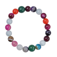 165 ctw Multi Color Agate and Aqua Chalcedony Beads Stretch Bracelet
