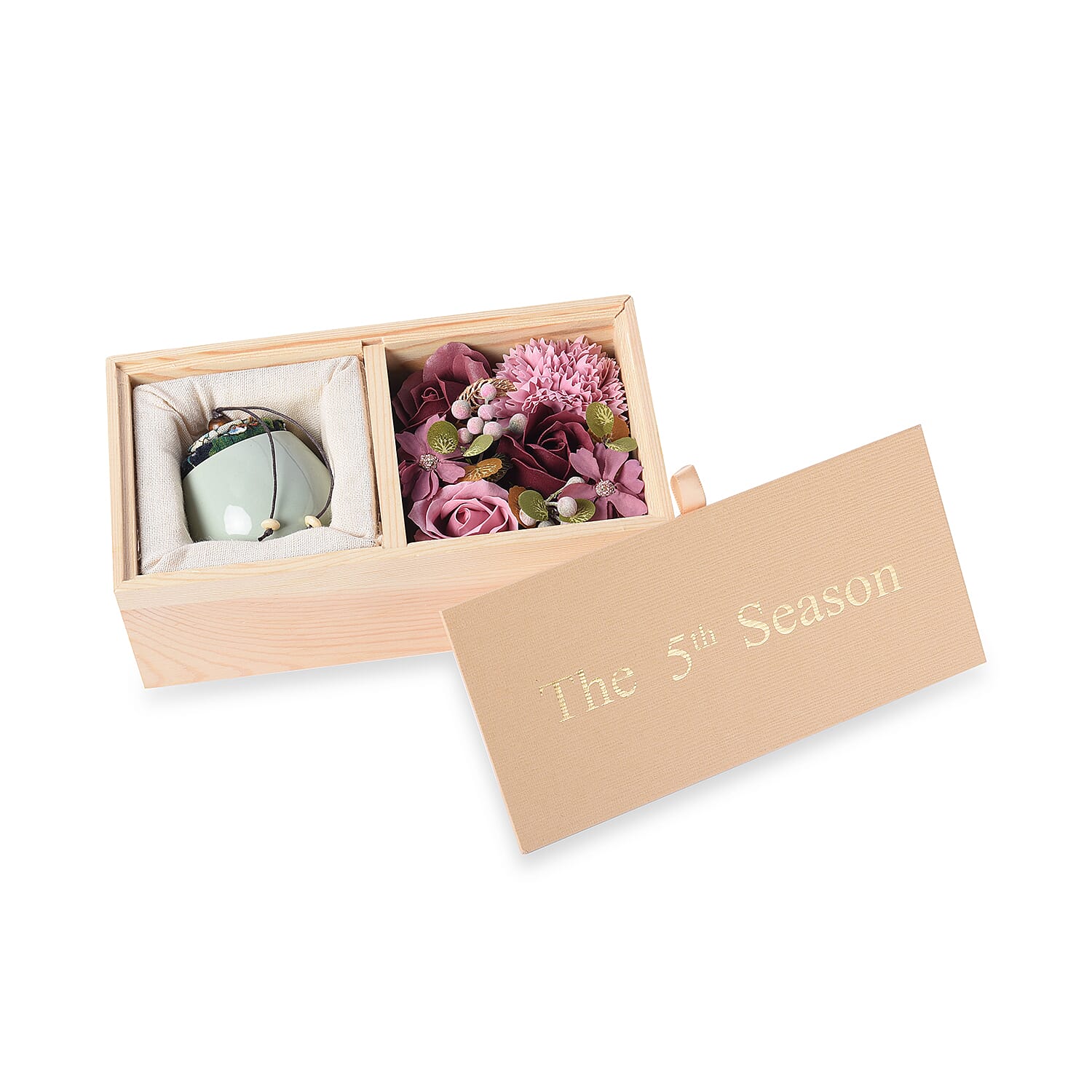 The 5th Season Light Green Fancy Home Fragrance Scented Soya Candles and Wooden Gift Box Fresh Spring