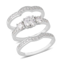 Moissanite Set of 3 Bridal Ring in Rhodium Over Sterling Silver 1.75 ctw