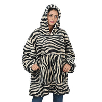 Black and Golden Leopard Print Sherpa Wearable Blanket with Hood (One Size Fits Most, 100% Polyester)