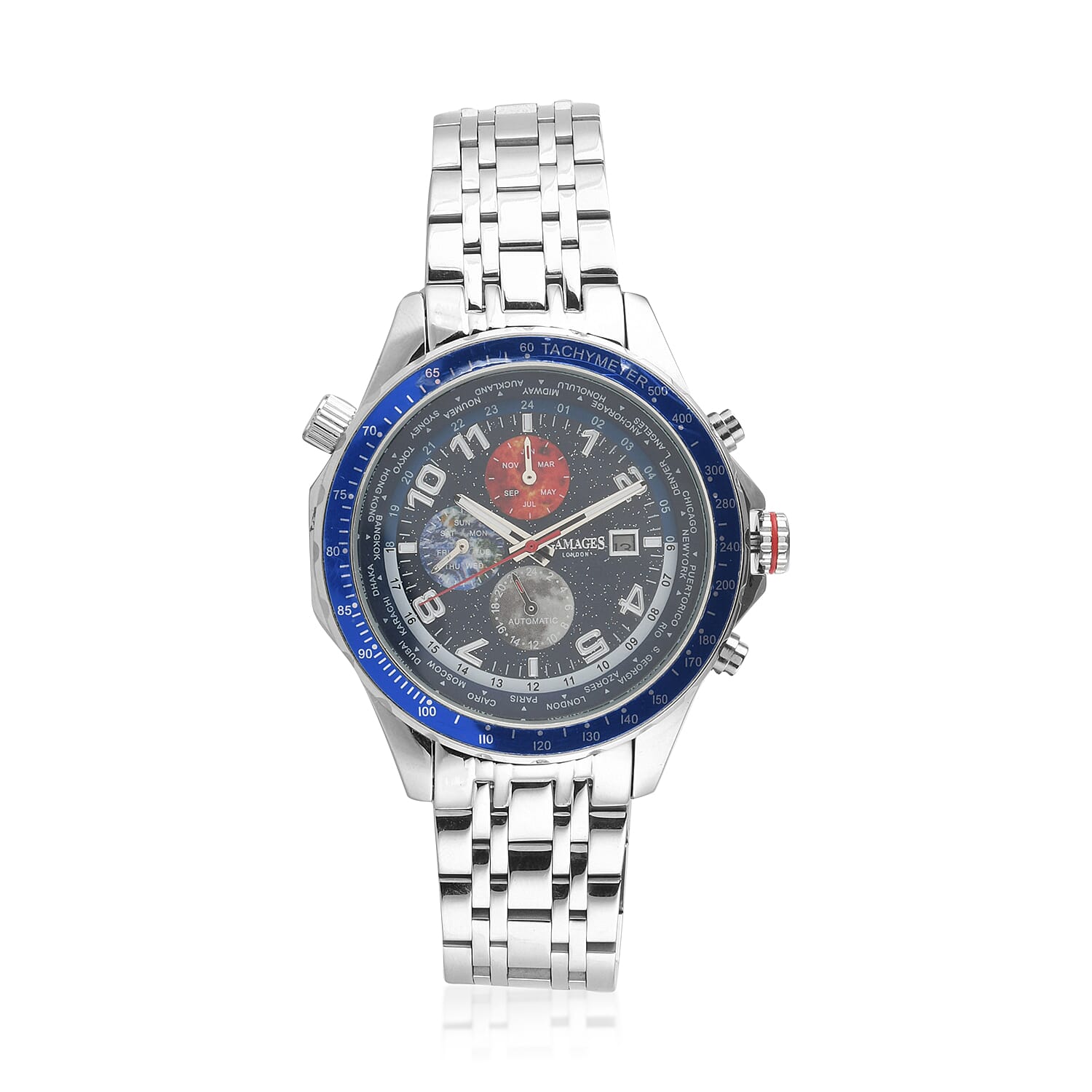 GAMAGES OF LONDON Automatic Self Wind Movement Limited Edition Hand Assembled Astronomer Watch in Stainless Steel