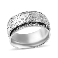 Sterling Silver Floral Spinner Band Ring 4.75 Grams