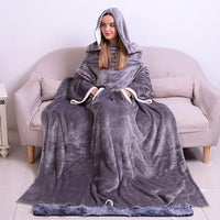 HOMESMART Gray Super Soft Flannel-Sherpa TV Blanket with Hood (55"x72", 100% Microfiber)