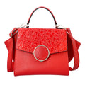 Hong Kong Closeout Collection Red Flower Embossed Pattern Genuine Leather Flap Bag (14.17""x9.45""x5.12""x8.66"") - Sticky add to cart bar
