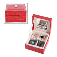 Simulated Pearl Red Crocodile Pattern Faux Leather Mini Travel Jewelry Box