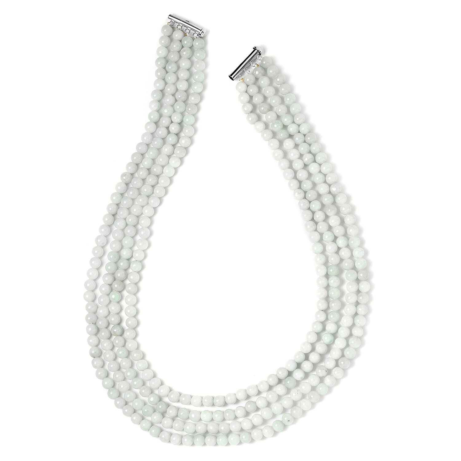 542 ctw Natural Jade Beads Multi Strand Necklace 18 Inch in Sterling Silver
