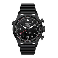 AVIATOR 3-Hand Analogue Movement LED Screen Smart Pilot Watch with Black Silicone Band and Stainless Steel Back