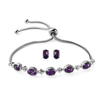 KARIS 3 ctw Brazilian Citrine Bolo Bracelet and Stud Earrings in Platinum Bond and Stainless Steel