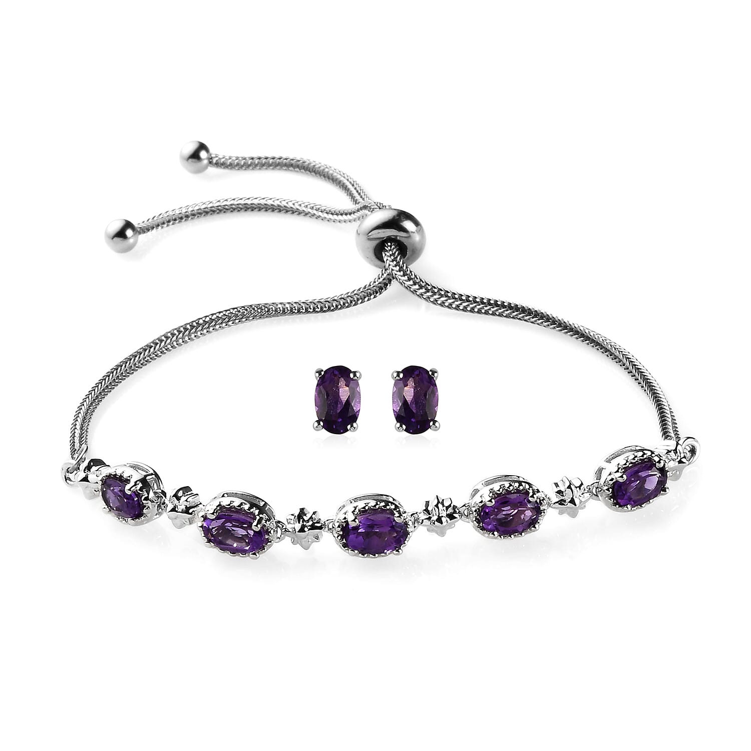 KARIS 3 ctw Brazilian Citrine Bolo Bracelet and Stud Earrings in Platinum Bond and Stainless Steel (1)