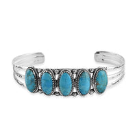 SANTA FE Style 6.60 ctw Kingman Turquoise Cuff Bracelet in Sterling Silver 8 Inch