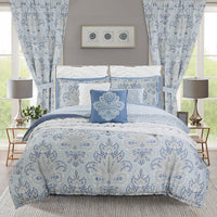 Closeout Cozelle GRANDEUR Collection Blue Microluxe 4 Piece Damask Comforter Set (Twin)