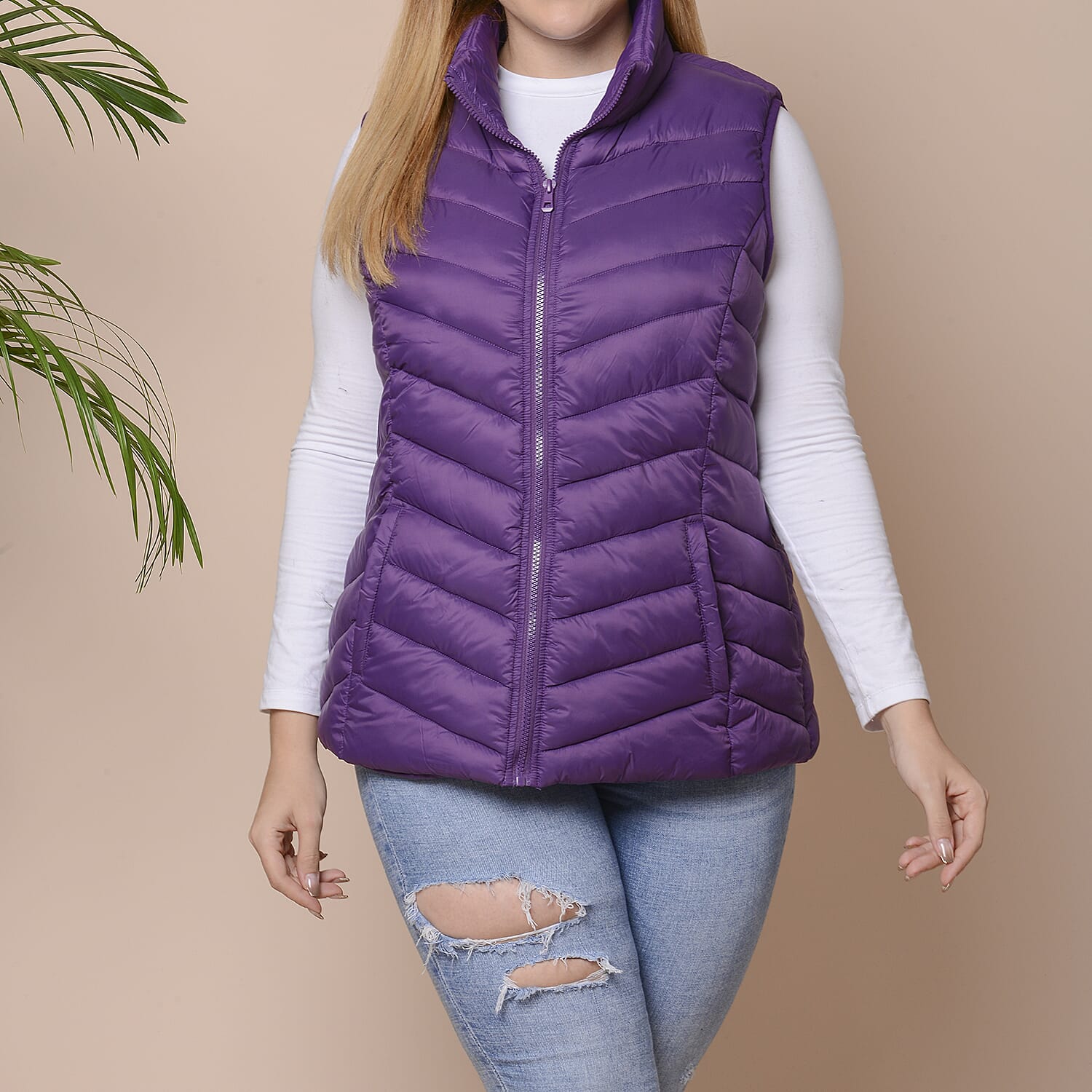 PASSAGE Black Women's Zip Front Puffer Vest with Pockets (S, 100% Polyester)
